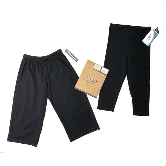 Body Wrappers & Leo’s Crop Black Dance Pants Size Small + Leo’s Pink Tights NWT - Picture 1 of 12